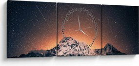 Obraz nočnej oblohy s horou (s hodinami) (90x30 cm)