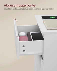 Nočný stolík s napájacou lištou, príručný stolík s 3 zásuvkami, 2 AC výstupmi, 2 USB porty, biely