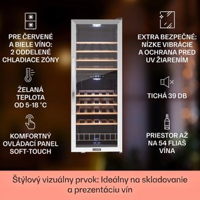 Klarstein Vinamour 54D, vinotéka, 148 l, 54 fliaš, 2 zóny, čelo z nehrdzavejúcej ocele