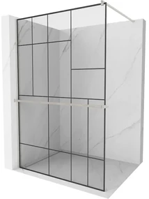 Mexen Kioto+, sprchová zástena Walk-In s poličkou a vešiakom 90 x 200 cm, 8mm číre sklo čierny vzor, brúsená oceľ profil, 800-090-121-97-78