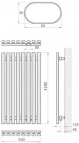 Regnis Lazur LA, vykurovacie teleso 540x1200mm so stredovým pripojením 50mm, 900W, čierna matná, LAZURLA/1200/540/D5/BLACK