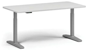 Výškovo nastaviteľný stôl, elektrický, 675-1325 mm, zaoblené rohy, doska 1600x800 mm, sivá podnož, biela