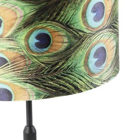 Stolová lampa čierna s velúrovým odtieňom páv so zlatom 25 cm - Parte