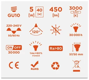 BERGE LED žiarovka - GU10 - 5W - 440L - teplá biela