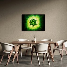 Sklenený obraz - Kvetinová mandala v zelenom pozadí (70x50 cm)
