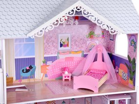 Veľký drevený domček pre bábiky s výťahom, garážou, balkónom a nábytkom – ZA5388