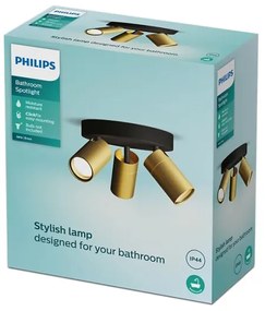Philips - Kúpeľňové bodové svietidlo IDRIS 3xGU10/5W/230V IP44 čierna/zlatá