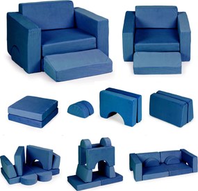 DIY modulárne detské kreslo 8 mäkkých skladacích vankúšov - modré ECOTOYS