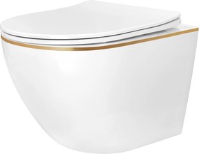 Závesná WC misa so SoftClose sedadlom REA Mini Carlo Tornado NFQ, biela/zlatá