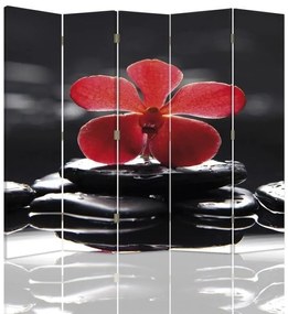 Ozdobný paraván Kamenná orchidej - 180x170 cm, päťdielny, obojstranný paraván 360°