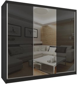 Šatníková skriňa 232 cm Belini čierny mat / čierny lesk s posuvnými dverami a zrkadlom  BM SZP4/2/B/WI/2B1L/HI