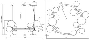 Luster na lanku MILA 14xG9/9W/230V čierna/šedá