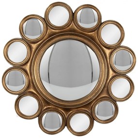 Zlaté okrúhle nástenné vypuklé zrkadlo kvet Lallo – Ø 45*2/ Ø19/ Ø6 cm