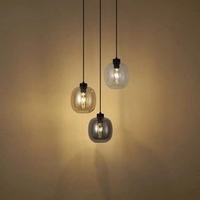 Závesná lampa čierna s jantárovým, dymovým a čírym sklom 3-Lights - Elena