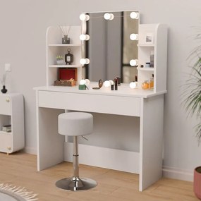 Toaletný stolík s LED osvetlením a zrkadlom, biely