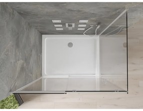 Mexen Omega, sprchovací kút s posuvnými dverami 140 (dvere) x 90 (stena) cm, 8mm číre sklo, chrómový profil + slim sprchová vanička 5cm, 825-140-090-01-00-4010
