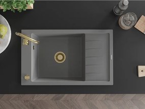 Mexen Elias, granitový drez granitový 795x480x200 mm, 1-komorový, šedá so zlatým sifónom, 6511791005-71-G