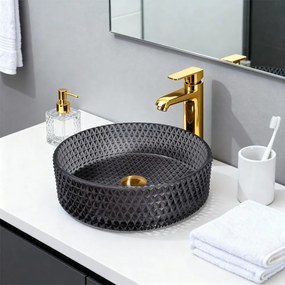 BPS-koupelny Sklenené umývadlo na dosku HYD-BRT1-BL-360 36x12 cm, čierny lesk