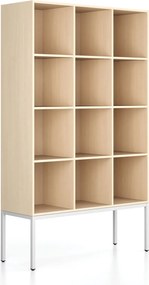 Regál FRAME, s bielou podnožou, 1299 x 450 x 2185 mm, breza