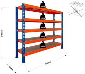 Trestles Nekonečný priemyselný regál 2400x2000x600, 5 políc Farba: červená a čierna