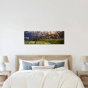 Obraz - Rozkvitnutý strom v krajine (s hodinami) (90x30 cm)