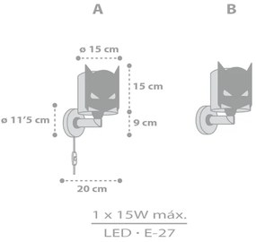 Dalber 61809 - Detské nástenné svietidlo DARK HERO 1xE27/15W/230V