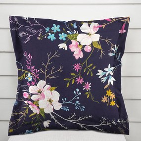 Biante Bavlnená obliečka na vankúš s lemom Sandra SA-557 Modro-ružové kvety na tmavo modrom 60 x 60 cm