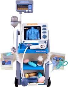 LEAN Toys Súprava malého lekára Lekársky röntgenový vozík EKG svetlá Modrá 16 el.