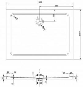 Obdĺžniková sprchová vanička MEXEN SLIM 130x100 cm + sifón