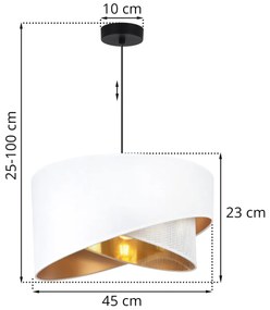 Závesné svietidlo Asti Duo, 1x PVC/biele textilné tienidlo, (fi 45cm), g, b