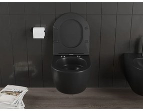Mexen Carmen, závesná WC misa 490x365x340 mm, Rimless Tornádo + WC sedadlo z duroplastu, čierna matná, 30881085T