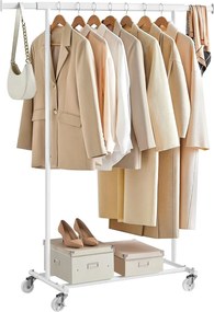 Stojan na šaty s kolieskami, nosnosť 100 kg, biely