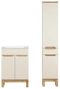 Koupelnová sestava Bali Lava se zápustným umyvadlem, skříňkami 60 cm kašmírová/dub wotan