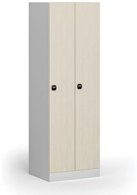 Kovová šatníková skrinka, 2-dverová, 1850 x 600 x 500 mm, zámok s čítačkou RFID kariet, laminované dvere, breza