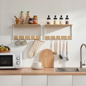 Nástenná polica s háčikmi VELORY sada 2 ks 50x24,2 cm, biela/dub sonoma