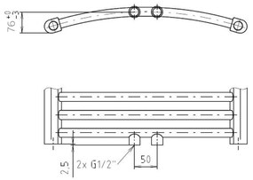 Mereo Mereo, Vykurovací rebrík, 450x1690 mm, 956 W, oblý, biely, stredové pripojenie, MER-MT33S