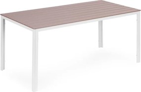 Veľký záhradný stôl v béžovej farbe s bielymi nohami