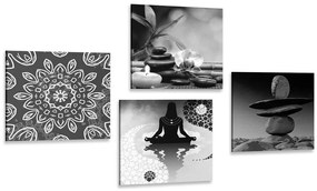 Set obrazov harmónia Feng Shui v čiernobielom prevedení - 4x 40x40