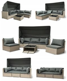 Béžové ratanové sedenie so slnečnou clonou - modulárne