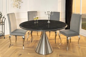 Jedálenský stôl ELEGANCIA 130 cm okrúhly rám chróm čierny mramorový vzhľad