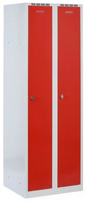 Plechová šatníková skrinka S8 na sokli, 2-dverová, 1800 x 600 x 500 mm, otočný zámok, červené dvere