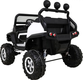 Ramiz Mercedes Benz Unimog elektrické autíčko pre deti biele + pohon 4x4 + diaľkové ovládanie + nosič batožiny + pomalý štart + MP3 + LED