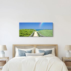 Obraz - Krajina a dúha (120x50 cm)