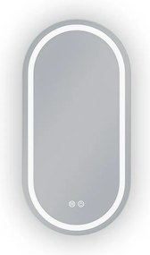 Erga Lyra, oválne LED zrkadlo 40x80cm, 3 farby svetla, predné a zadné osvetlenie, vyhrievacia podložka proti zapareniu, ERG-V01-LYRA-4080-CL