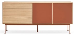 Tehlovočervená komoda v dubovom dekore Teulat Yoko, šírka 180 cm