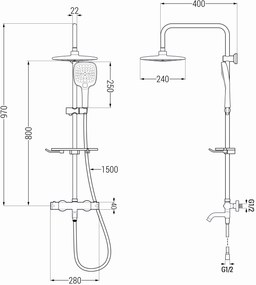 Mexen - KT17 sprchový set s termostatickou batériou Kai, čierna, 779001793-70