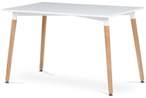 Jedálenský stôl DT-304 WT 120x80x74 cm, MDF / kovový rám - biely matný lak, drevené nohy