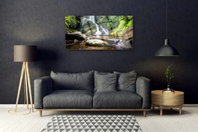 Skleneny obraz Vodopád kamene les príroda 120x60 cm