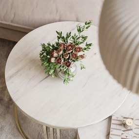 OKRÚHLY KONFERENČNÝ STOLÍK 2v1 LEONARDO 2 GLOSS CHROME BIELY MRAMOR + ZLATÝ