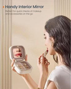 Cestovná šperkovnica ANAH, malý organizér na šperky so zrkadlom, biela